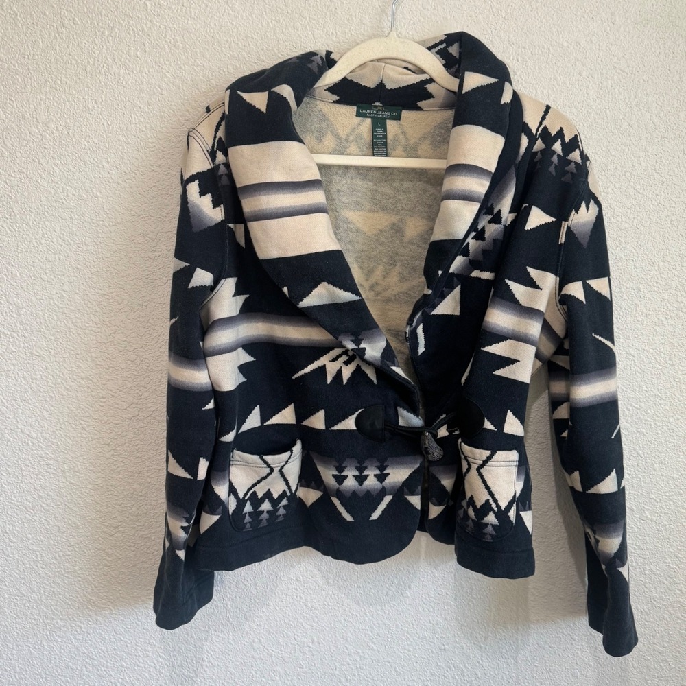 Lauren Ralph Lauren Southwestern Toggle Cardigan Aztec Western Boho Fleece Large